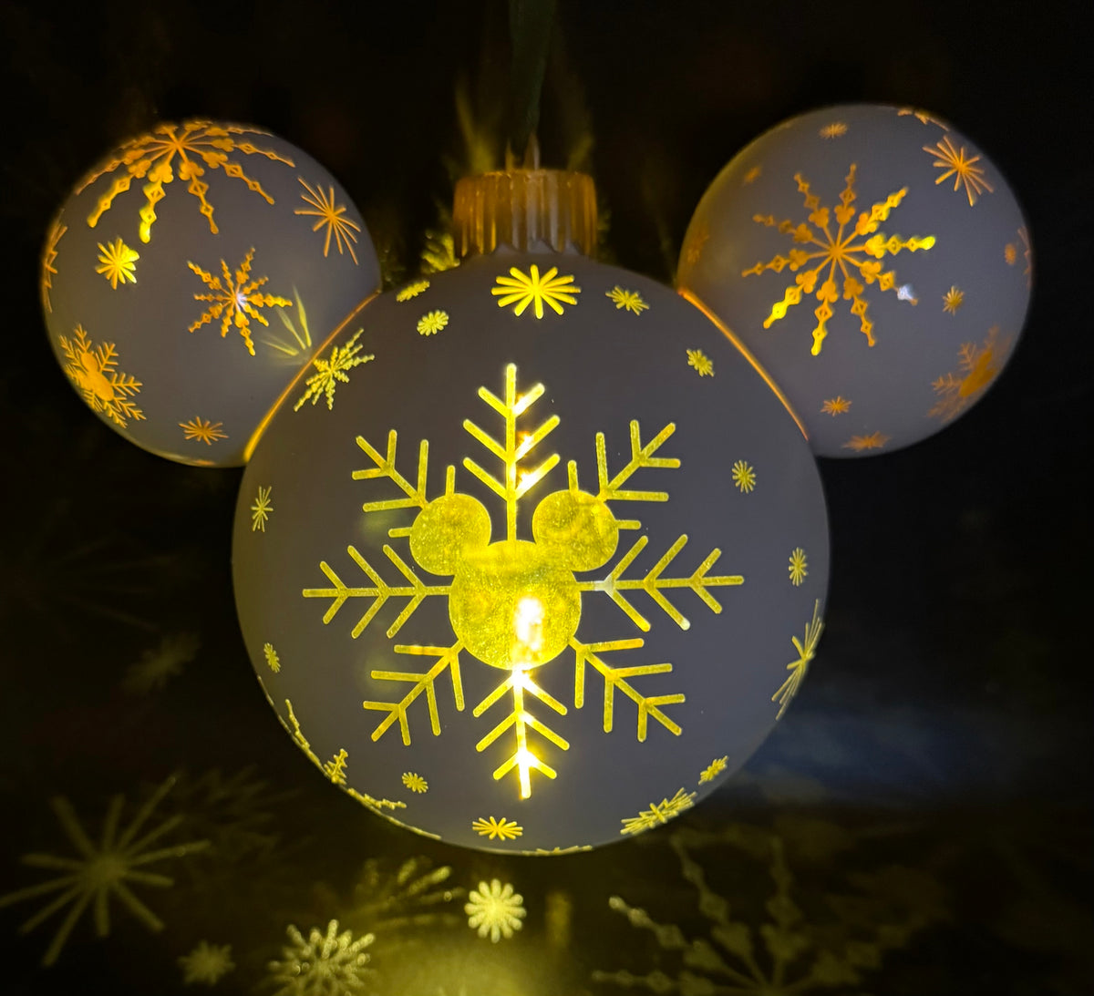 Disney Mickey Ears Icon Ornament - Mickey Snowflake Light Up - White