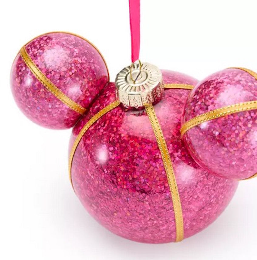 Disney Mickey Ears Icon Ornament - Mickey Dark Pink Glitter