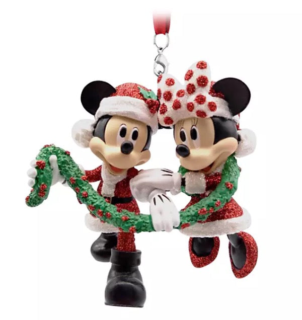 Disney Figurine Ornament - Mickey And Minnie Holding Garland