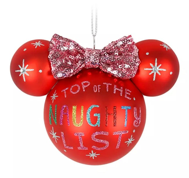 Disney Mickey Ears Icon Ornament - Minnie Mouse - Naughty List