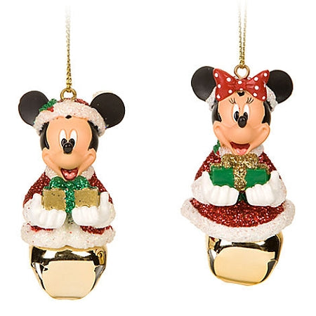  Disney Christmas Ornament Set - Santa Mickey And Minnie Mouse Jingle Bell