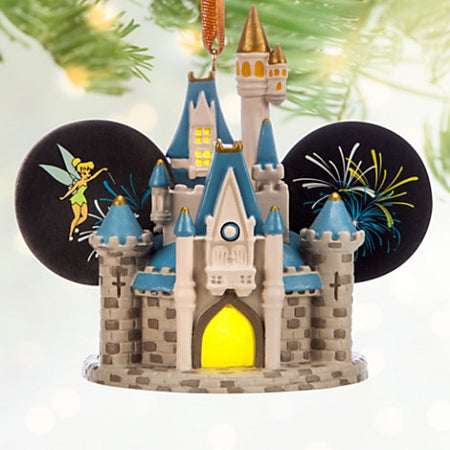 Disney Ears Hat Ornament - Cinderella Castle With Fireworks - Light Up