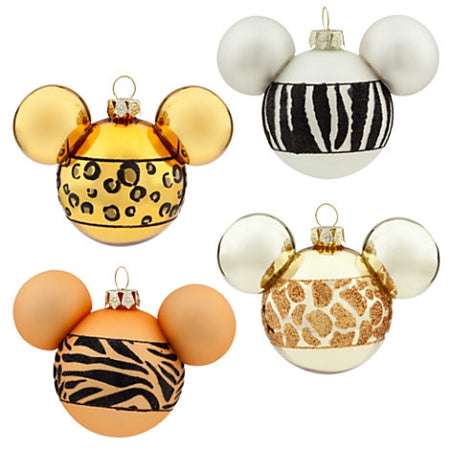  Disney Christmas Ornament Set - Mickey Animal Print - Set Of 4