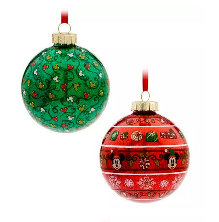 Disney Ornament Set - Mickey And Minnie Glass - Set Of 2