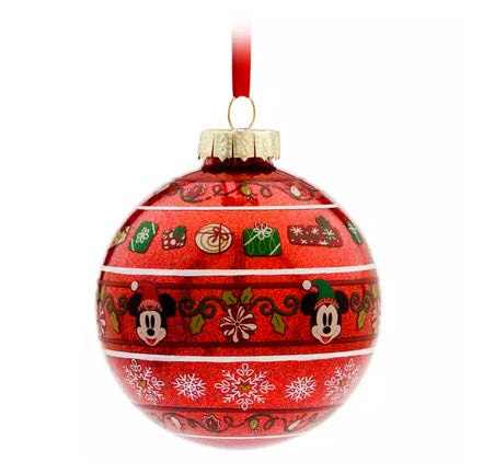  Disney Ornament Set - Mickey And Minnie Glass - Set Of 2