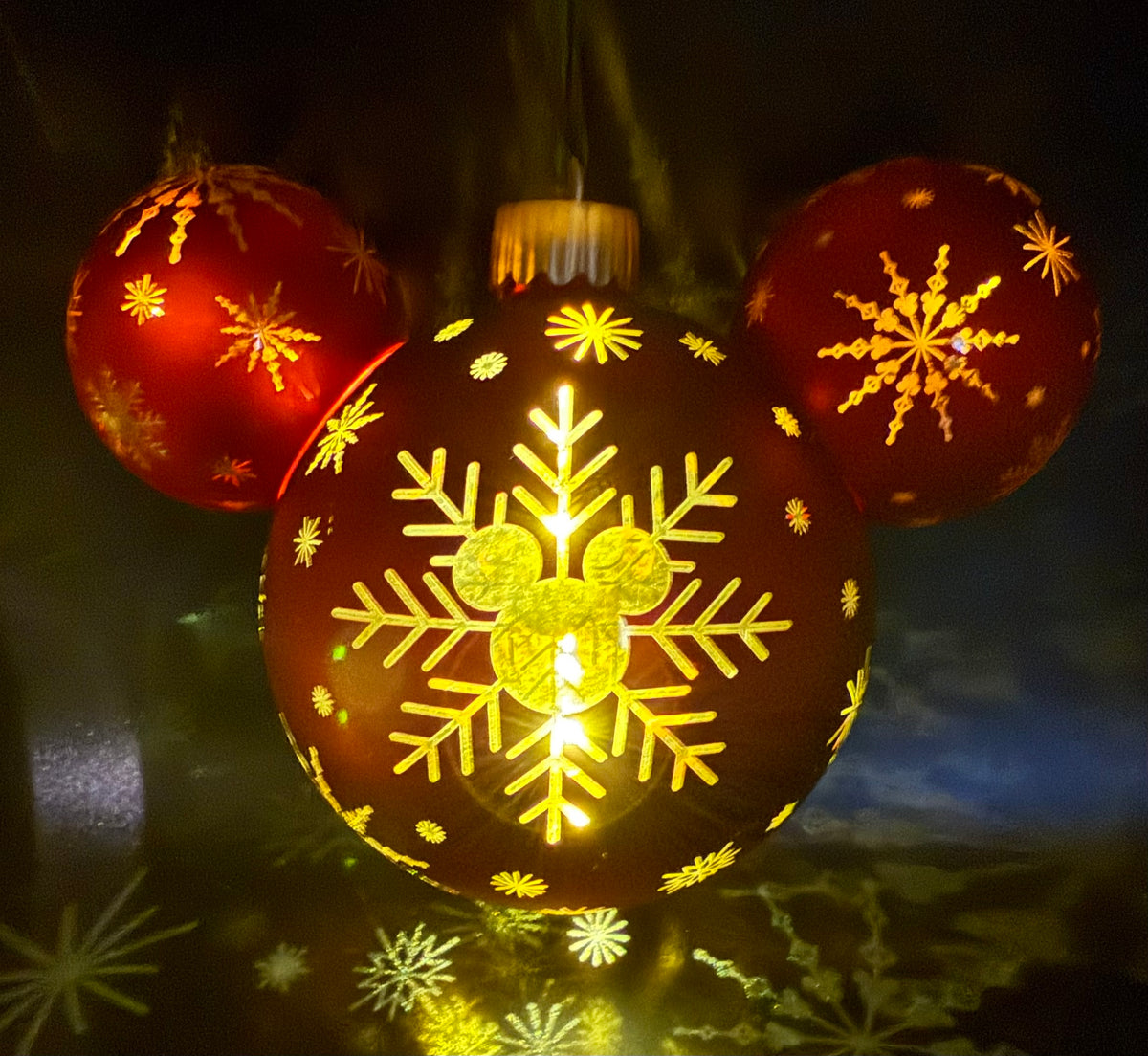  Disney Mickey Ears Icon Ornament - Mickey Snowflake Light Up - Red