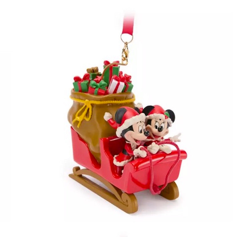  Disney Ornament - Santa Mickey And Minnie In Sleigh