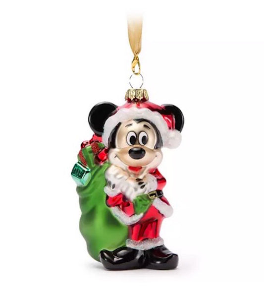  Disney Glass Ornament - Santa Mickey Mouse