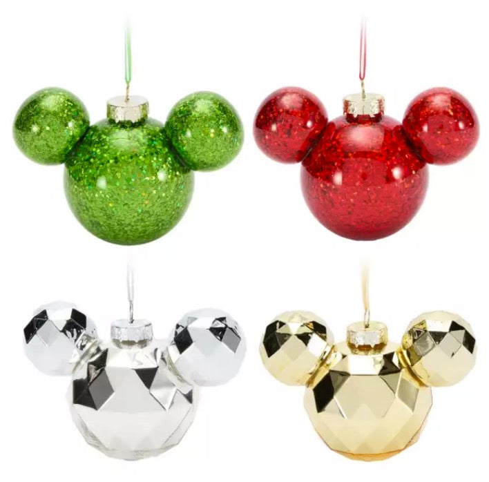  Disney Ornament Set - Mickey Mouse Icon Sparkle - Set Of 4