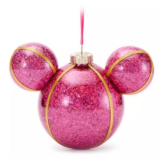  Disney Mickey Ears Icon Ornament - Mickey Dark Pink Glitter