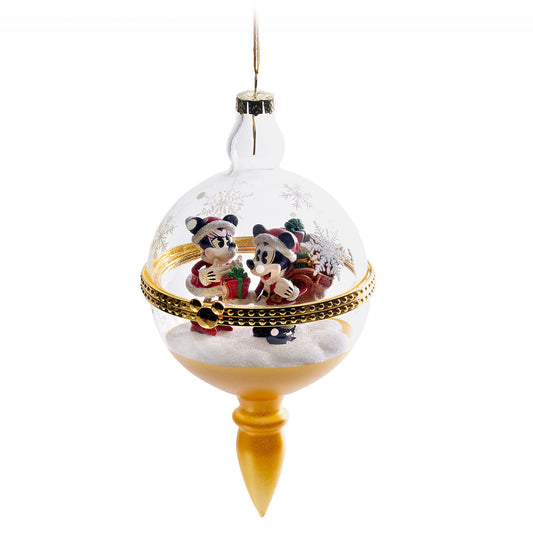  Disney Christmas Ornament - Santa Mickey & Minnie Mouse Glass Droplet