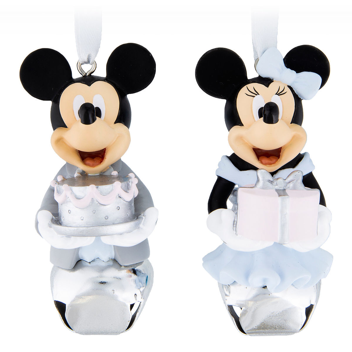  Disney Christmas Ornament Bell Set - Mickey And Minnie Celebration