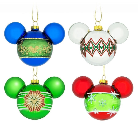  Disney Christmas Ornament Set - Mickey Icons And Snowflakes - Set Of 4
