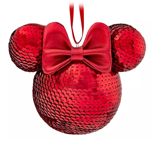  Disney Mickey Ears Icon Ornament - Minnie Mouse Sequined - Red