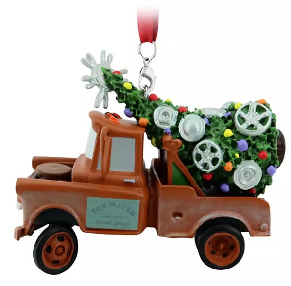  Disney Figurine Ornament - Tow Mater Hauling Christmas Tree - Cars