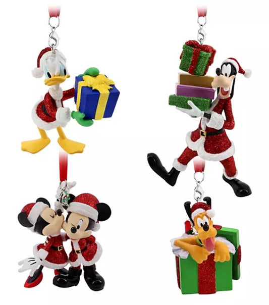  Disney Ornament Set - Santa Mickey Mouse And Friends - Set Of 4