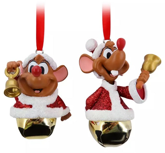  Disney Bell Ornament Set - Santa Jaq And Gus - Cinderella