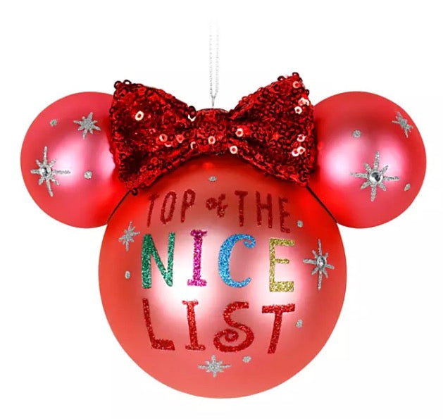  Disney Mickey Ears Icon Ornament - Minnie Mouse - Nice List