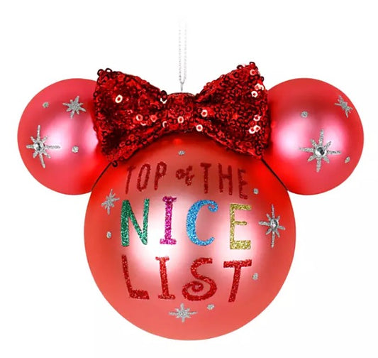  Disney Mickey Ears Icon Ornament - Minnie Mouse - Nice List