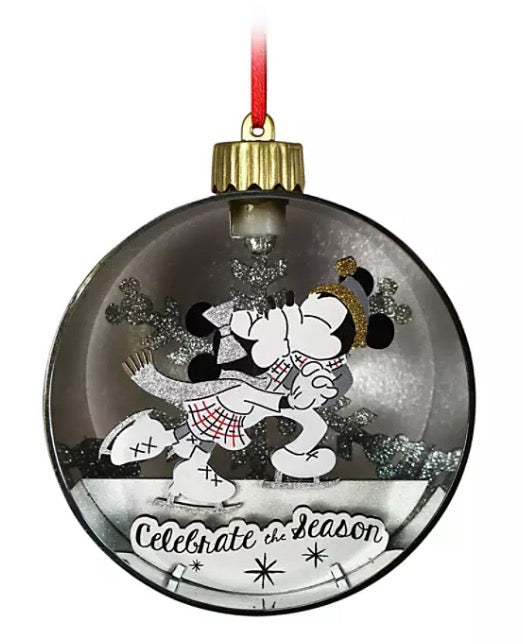  Disney Glass Ball Ornament - Mickey & Minnie Light-Up - Silver & Gold
