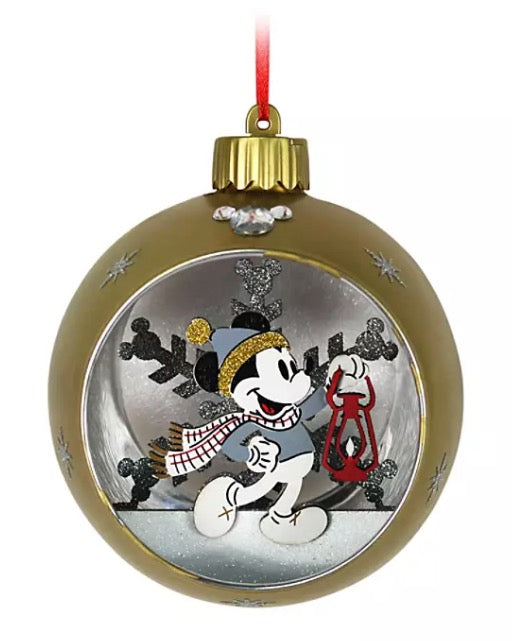  Disney Glass Ball Ornament - Mickey Mouse Light-Up - Silver & Gold