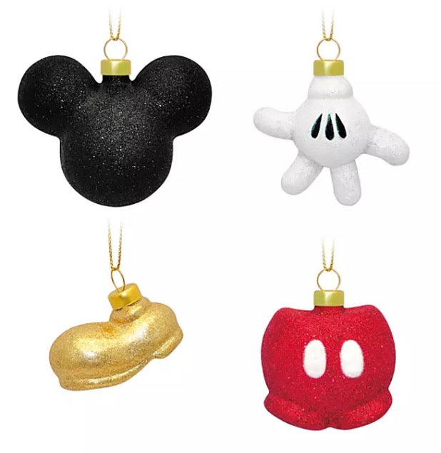  Disney Ornament Set - Mickey Mouse Icon Body Parts - Set Of 4