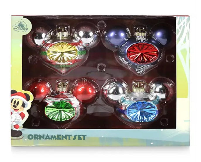  Disney Ornament Set - Mickey Mouse Icon Glass Droplet
