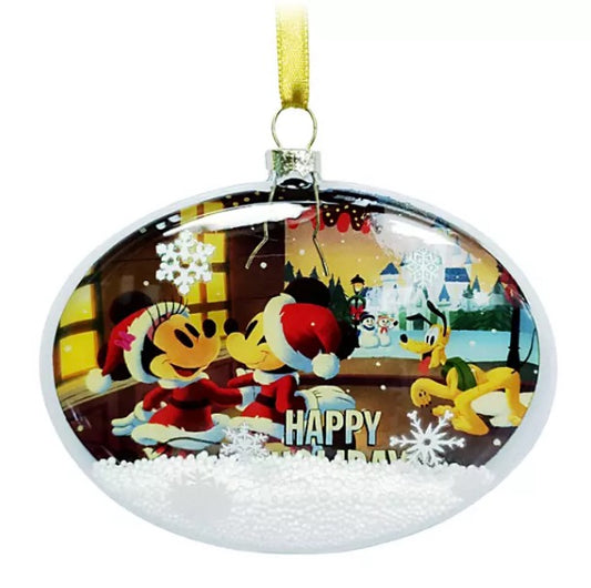  Disney Glass Oval Ornament - Santa Mickey Mouse & Friends