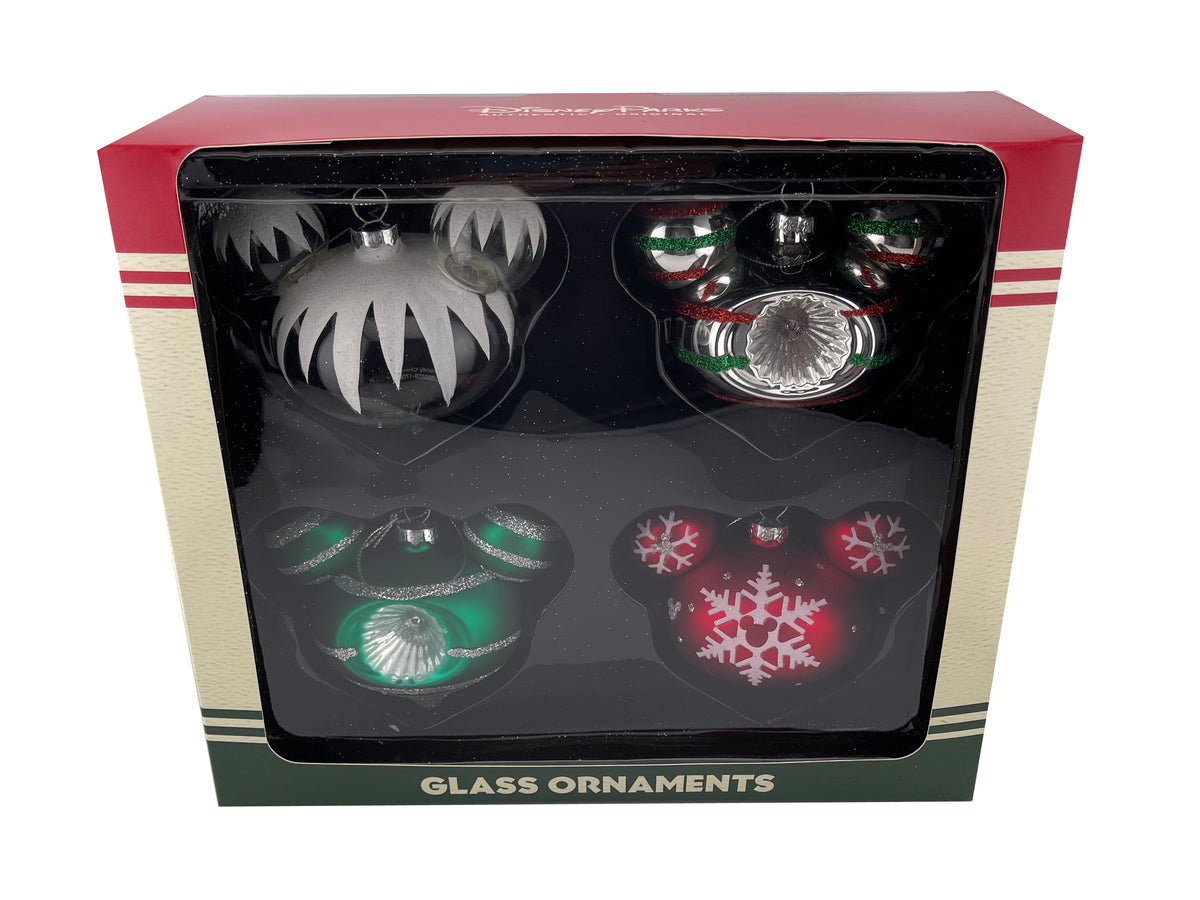  Disney Ornament Set - Glass Mickey Mouse Icon - Set Of 4